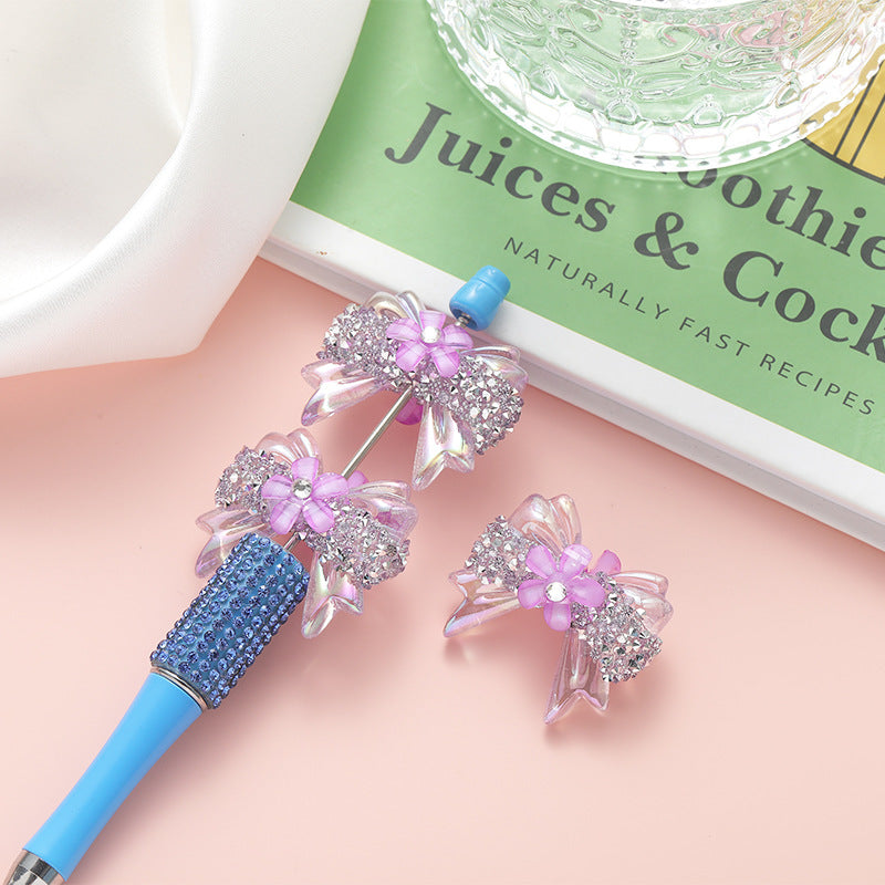 Wholesale 10pcs Heavy Diamond Cherry Blossom Bow Straight Hole Loose Beads